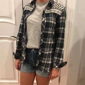Plaid flannel button down with frayed edges